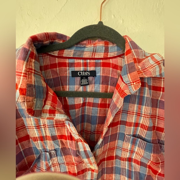 Chaps madras button up short sleeve shirt size Large - Picture 3 of 3